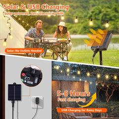 Bellemave® Solar String Lights Outdoor Waterproof, 60/100FT LED Bulbs with Remote & USB, Dimmable Patio Lights - Bellemave