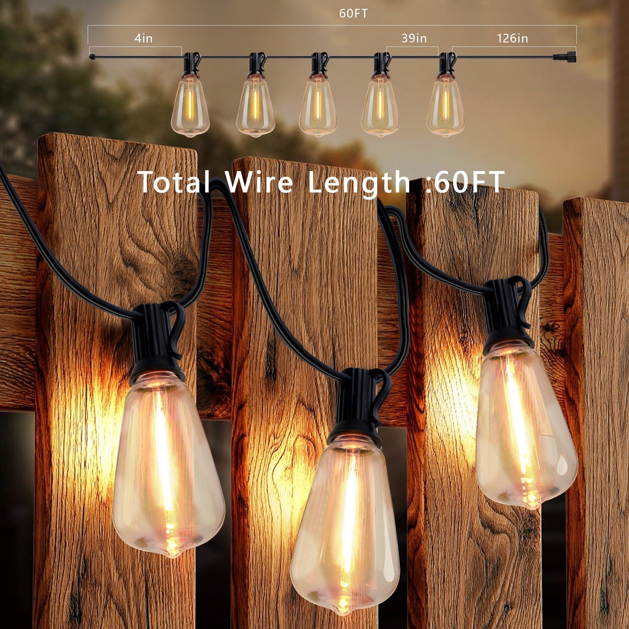 Bellemave® Solar String Lights Outdoor Waterproof, 60/100FT LED Bulbs with Remote & USB, Dimmable Patio Lights - Bellemave