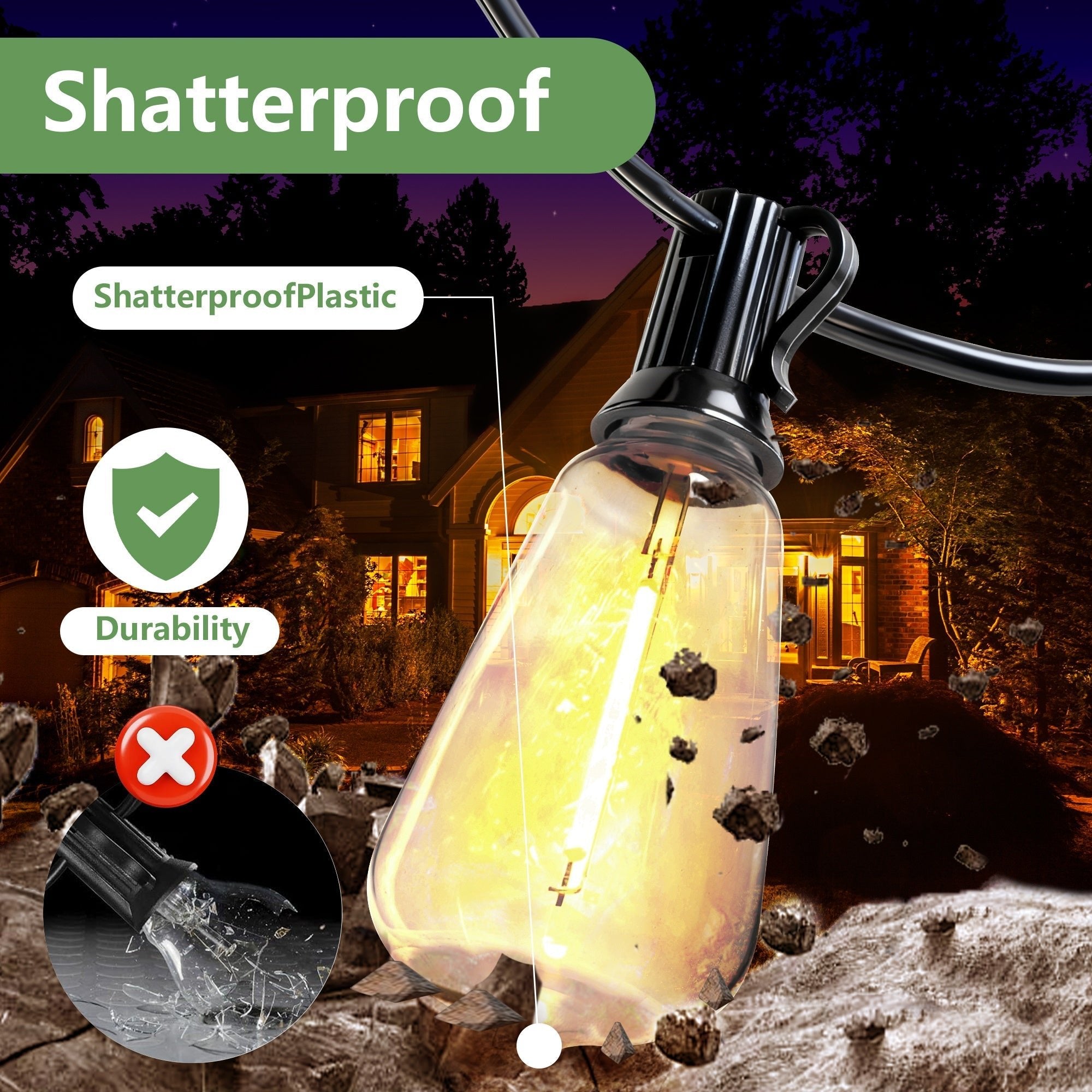 Bellemave® Solar String Lights Outdoor Waterproof, 60/100FT LED Bulbs with Remote & USB, Dimmable Patio Lights - Bellemave