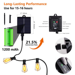 Bellemave® Solar String Lights Outdoor Waterproof, 60/100FT LED Bulbs with Remote & USB, Dimmable Patio Lights - Bellemave