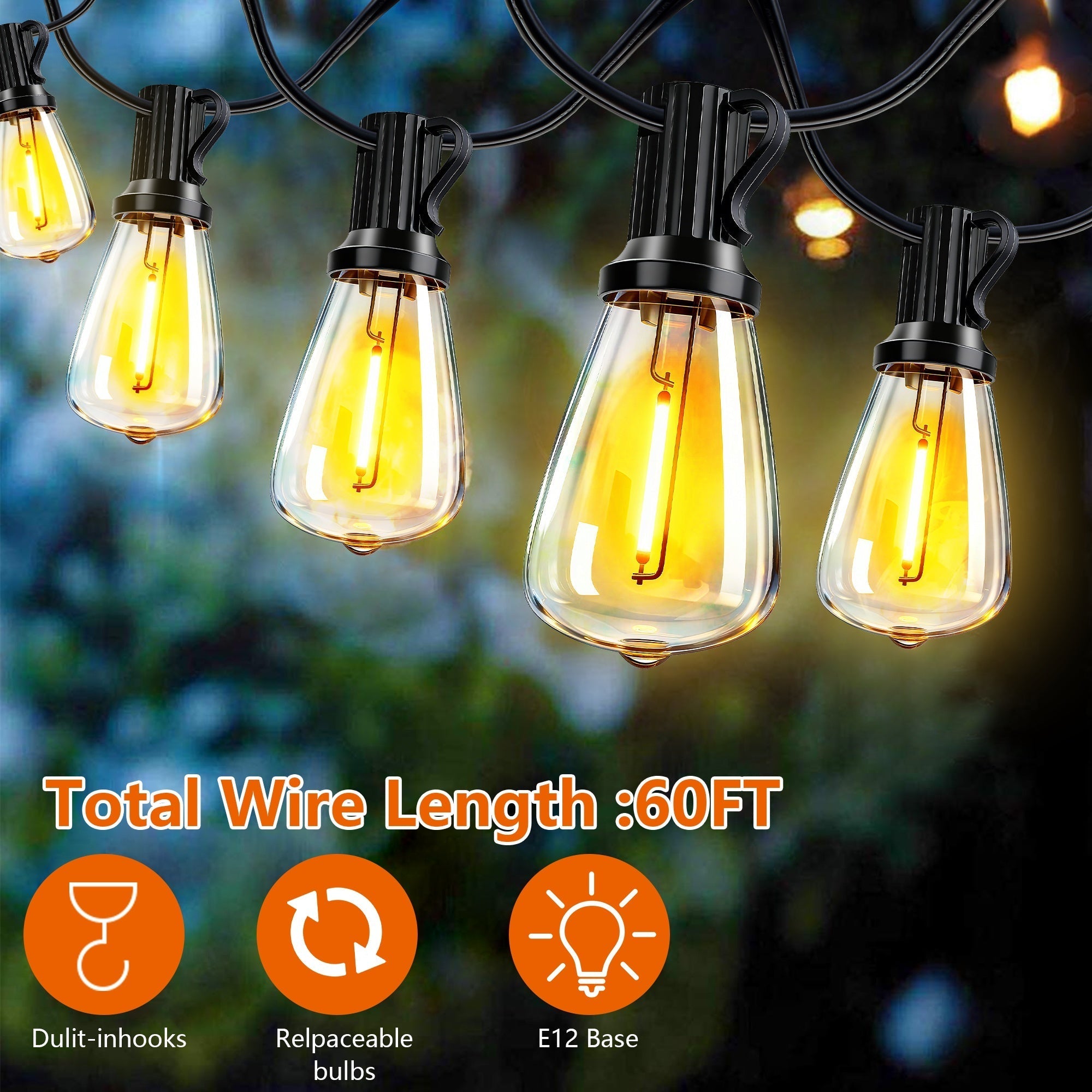 Bellemave® Solar String Lights Outdoor Waterproof, 60/100FT LED Bulbs with Remote & USB, Dimmable Patio Lights - Bellemave