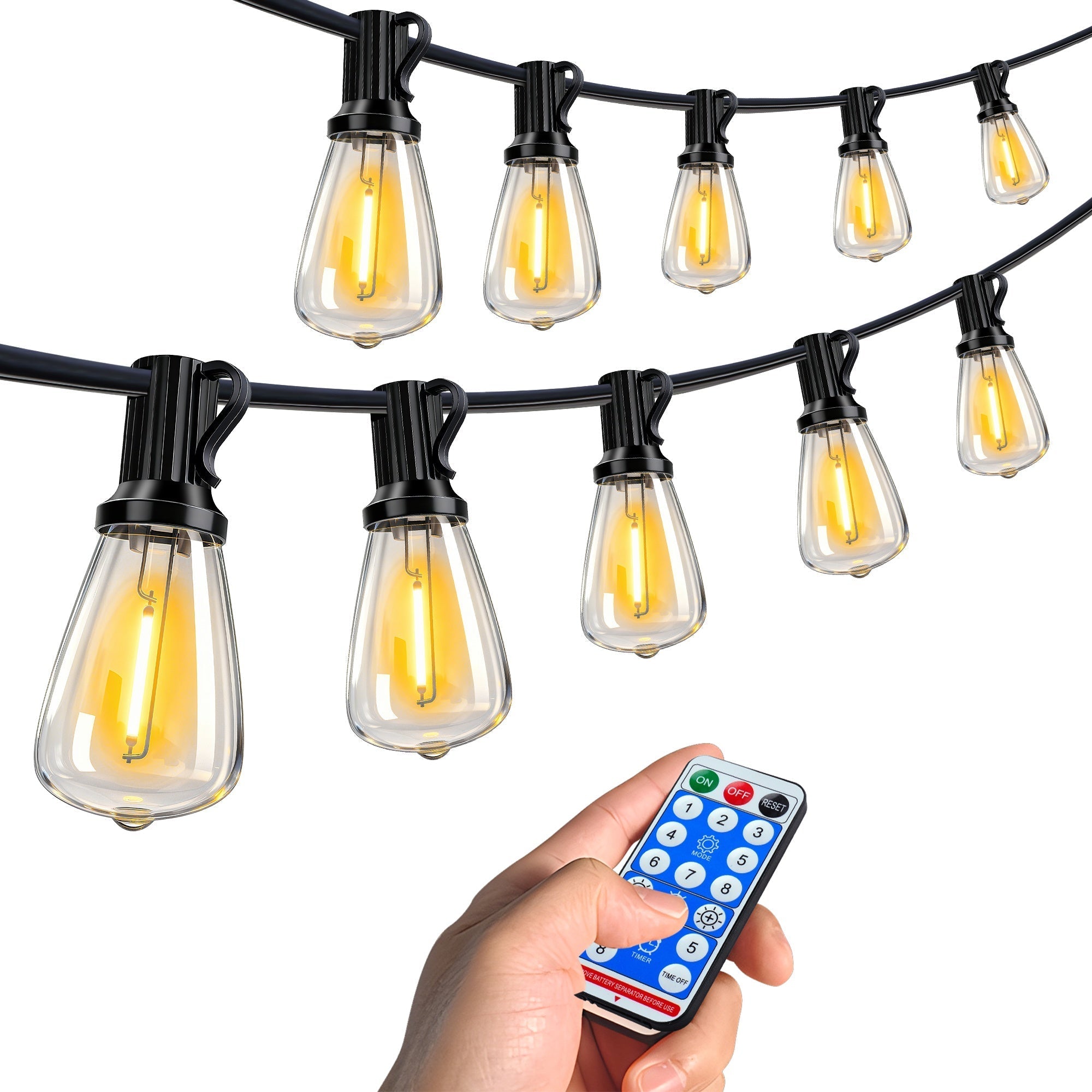 Bellemave® Solar String Lights Outdoor Waterproof, 60/100FT LED Bulbs with Remote & USB, Dimmable Patio Lights - Bellemave