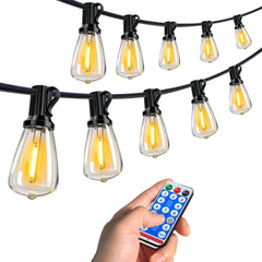 Bellemave® Solar String Lights Outdoor Waterproof, 60/100FT LED Bulbs with Remote & USB, Dimmable Patio Lights - Bellemave