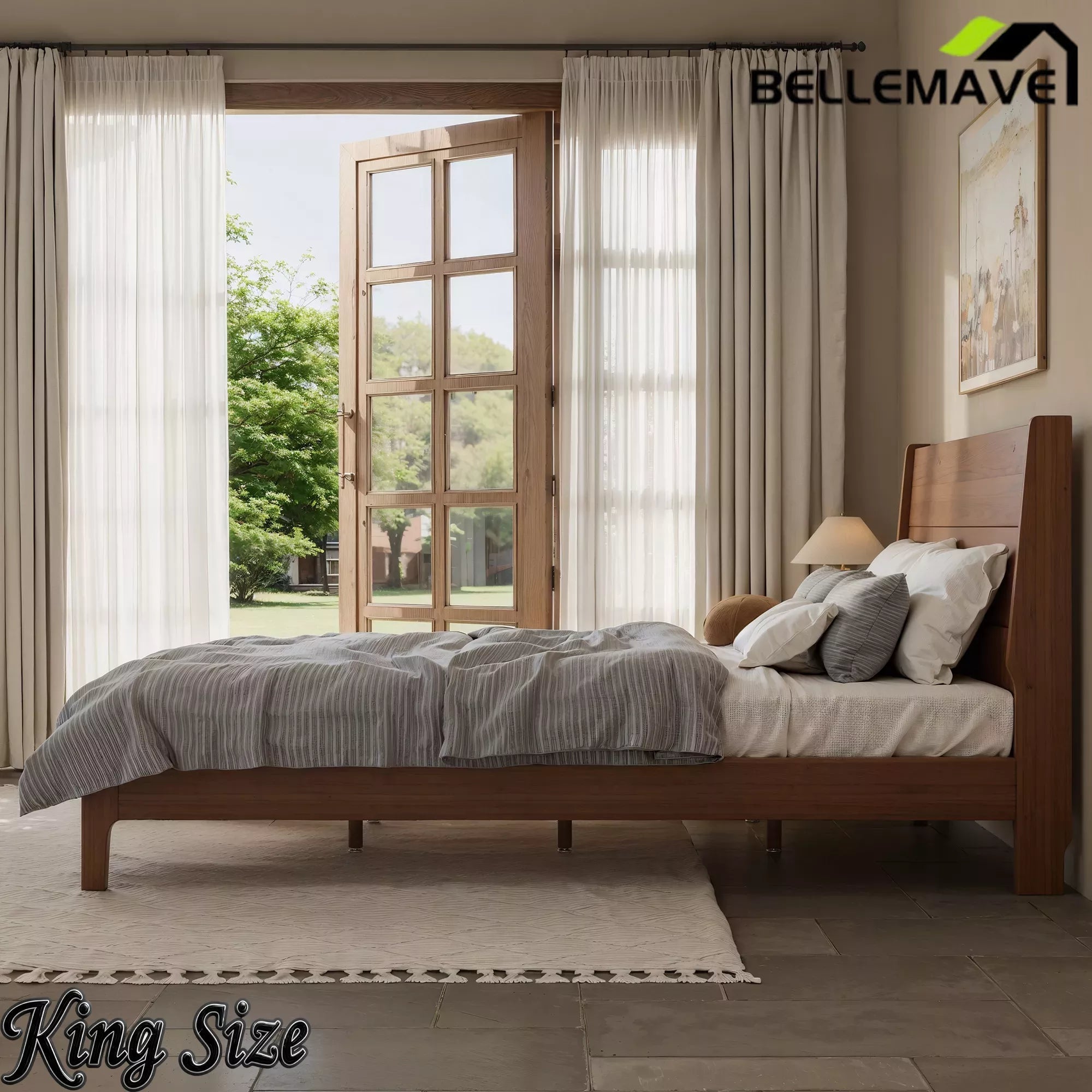Bellemave® Solid Bamboo Platform Bed Frame & Wood Slats, Japanese Bed Frame, No Box Spring Needed, Easy Assembly, Noise Free - Bellemave