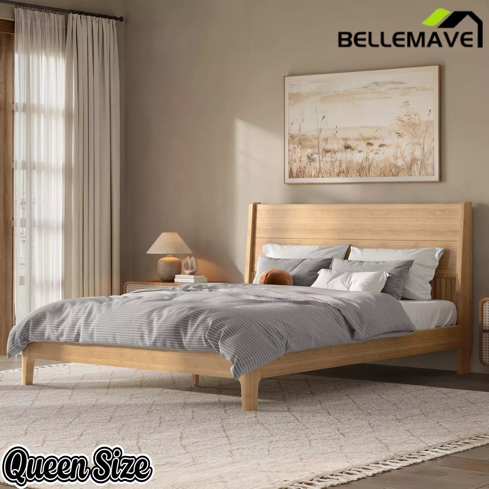 Bellemave® Solid Bamboo Platform Bed Frame & Wood Slats, Japanese Bed Frame, No Box Spring Needed, Easy Assembly, Noise Free - Bellemave