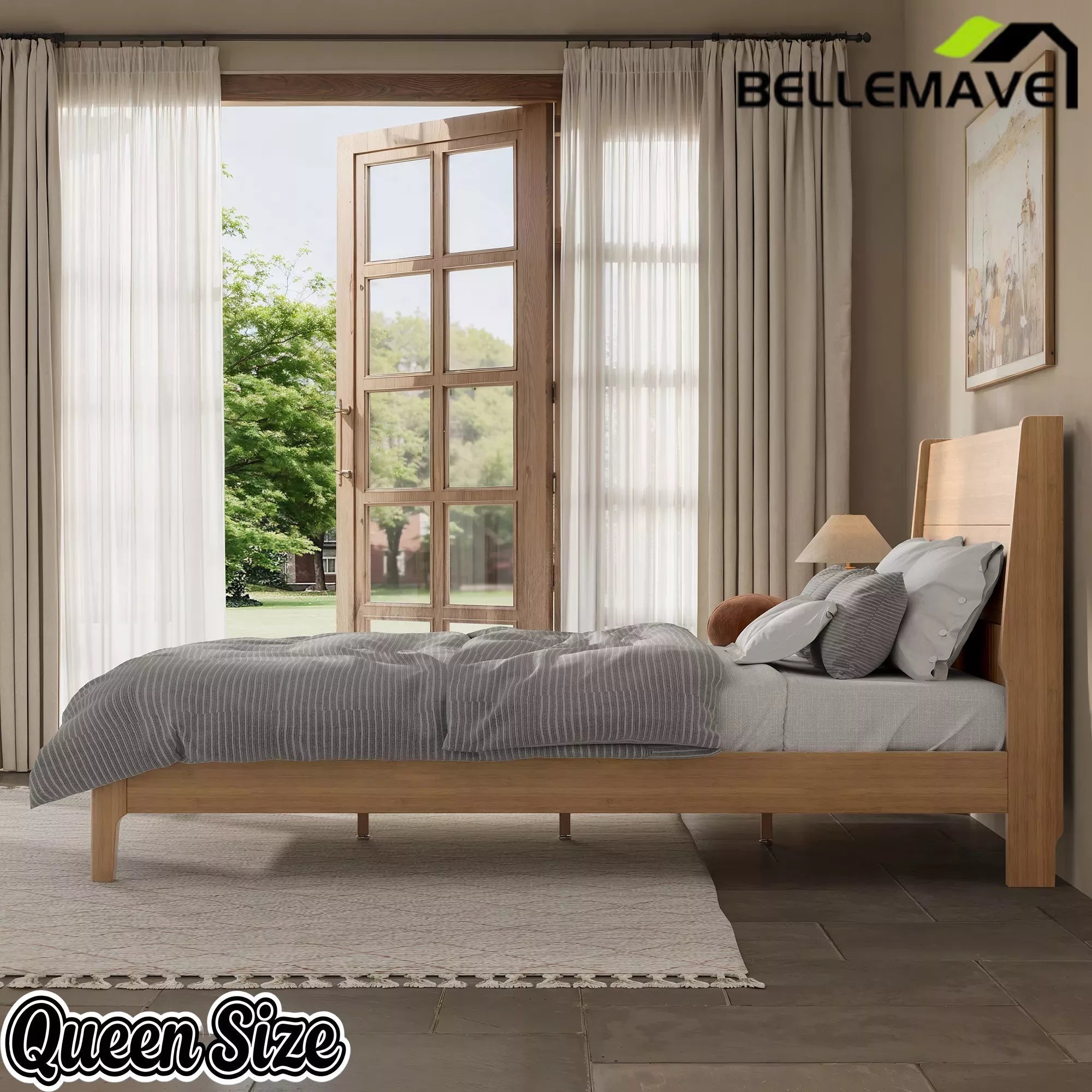 Bellemave® Solid Bamboo Platform Bed Frame & Wood Slats, Japanese Bed Frame, No Box Spring Needed, Easy Assembly, Noise Free - Bellemave