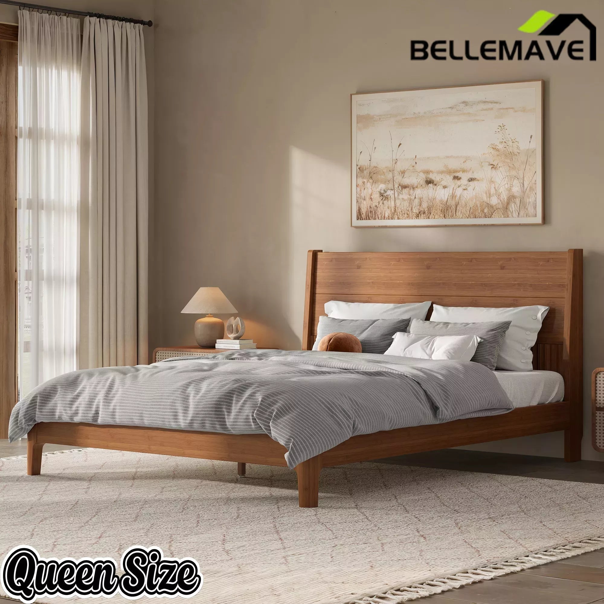 Bellemave® Solid Bamboo Platform Bed Frame & Wood Slats, Japanese Bed Frame, No Box Spring Needed, Easy Assembly, Noise Free - Bellemave
