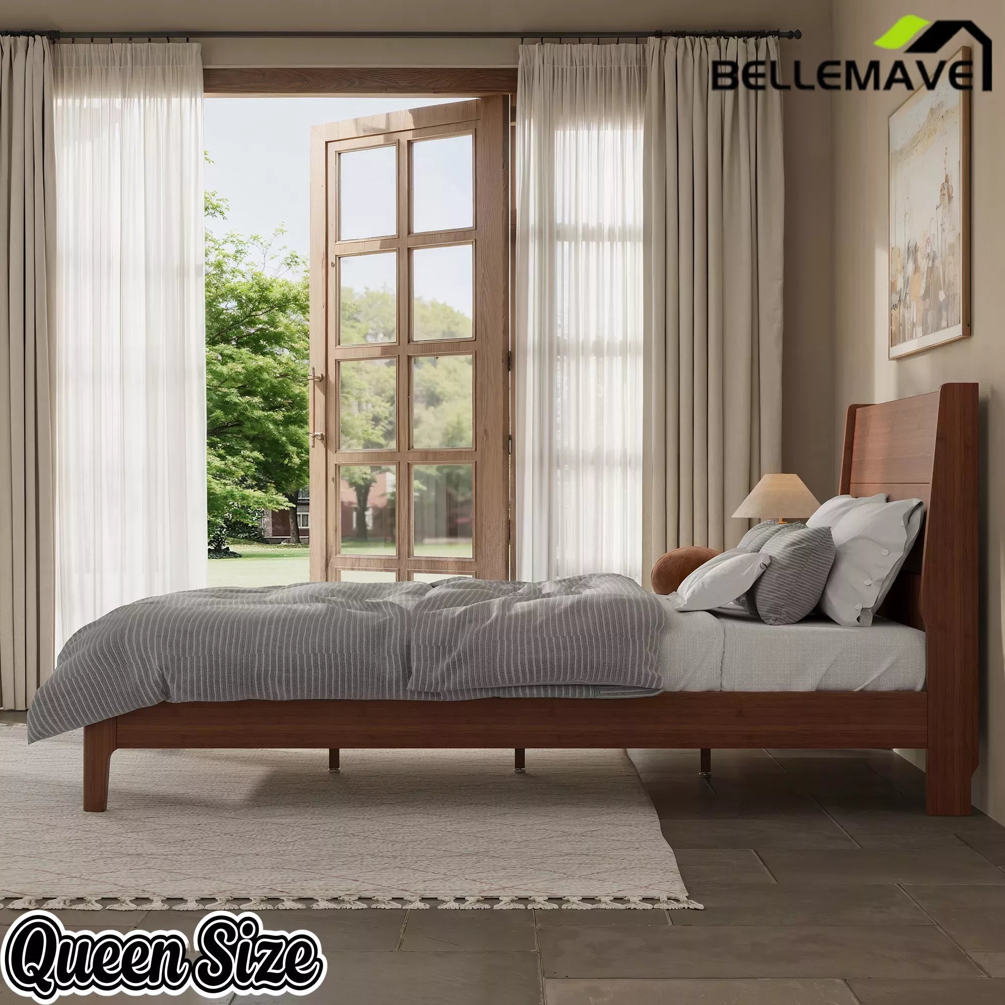 Bellemave® Solid Bamboo Platform Bed Frame & Wood Slats, Japanese Bed Frame, No Box Spring Needed, Easy Assembly, Noise Free - Bellemave