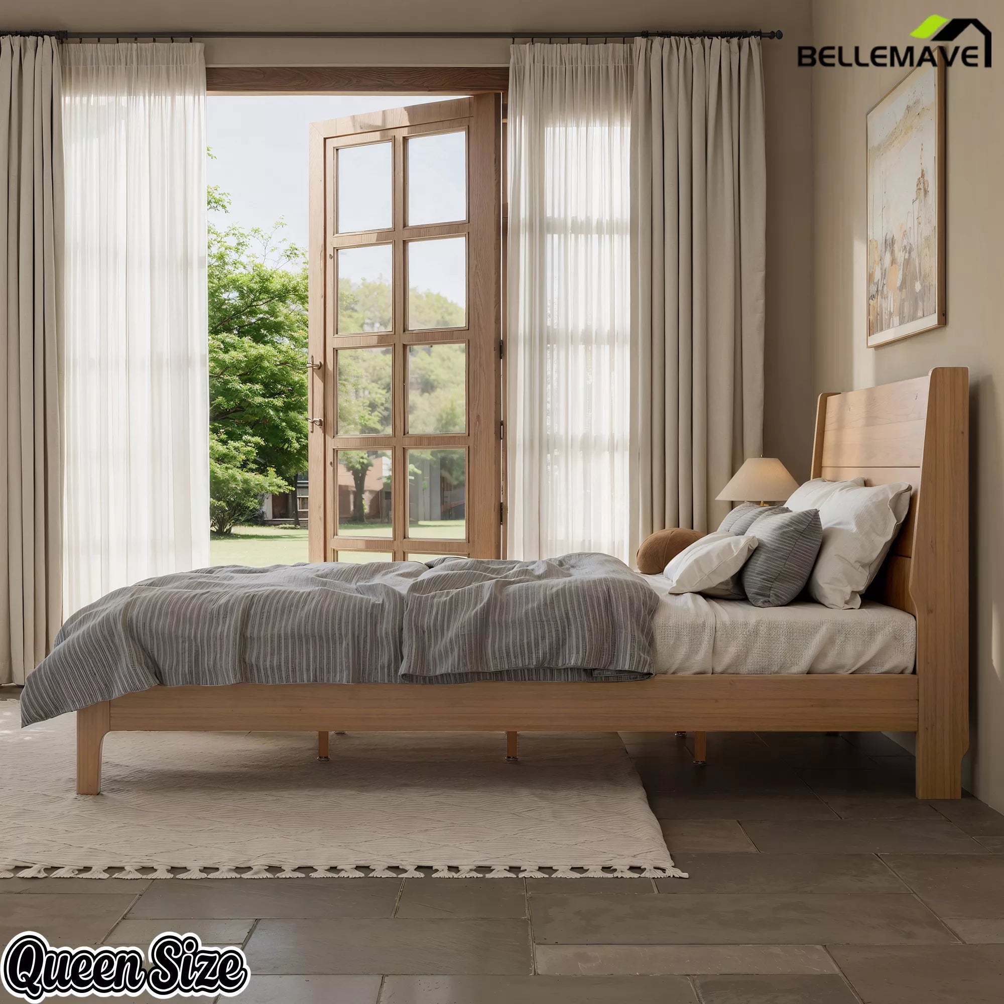 Bellemave® Solid Bamboo Platform Bed Frame & Wood Slats, Japanese Bed Frame, No Box Spring Needed, Easy Assembly, Noise Free - Bellemave
