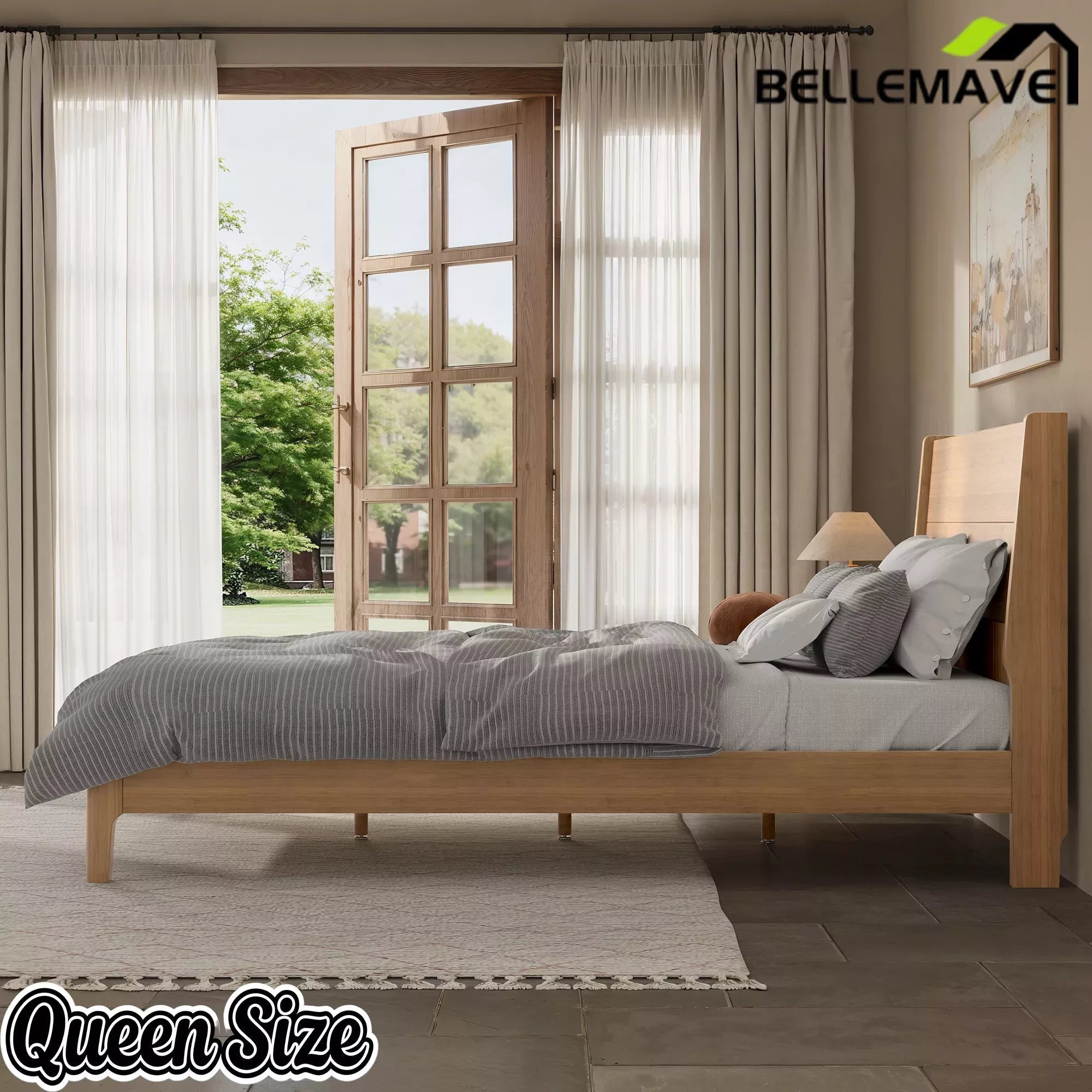 Bellemave® Solid Bamboo Platform Bed Frame & Wood Slats, Japanese Bed Frame, No Box Spring Needed, Easy Assembly, Noise Free - Bellemave