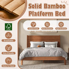 Bellemave® Solid Bamboo Platform Bed Frame & Wood Slats, Japanese Bed Frame, No Box Spring Needed, Easy Assembly, Noise Free - Bellemave