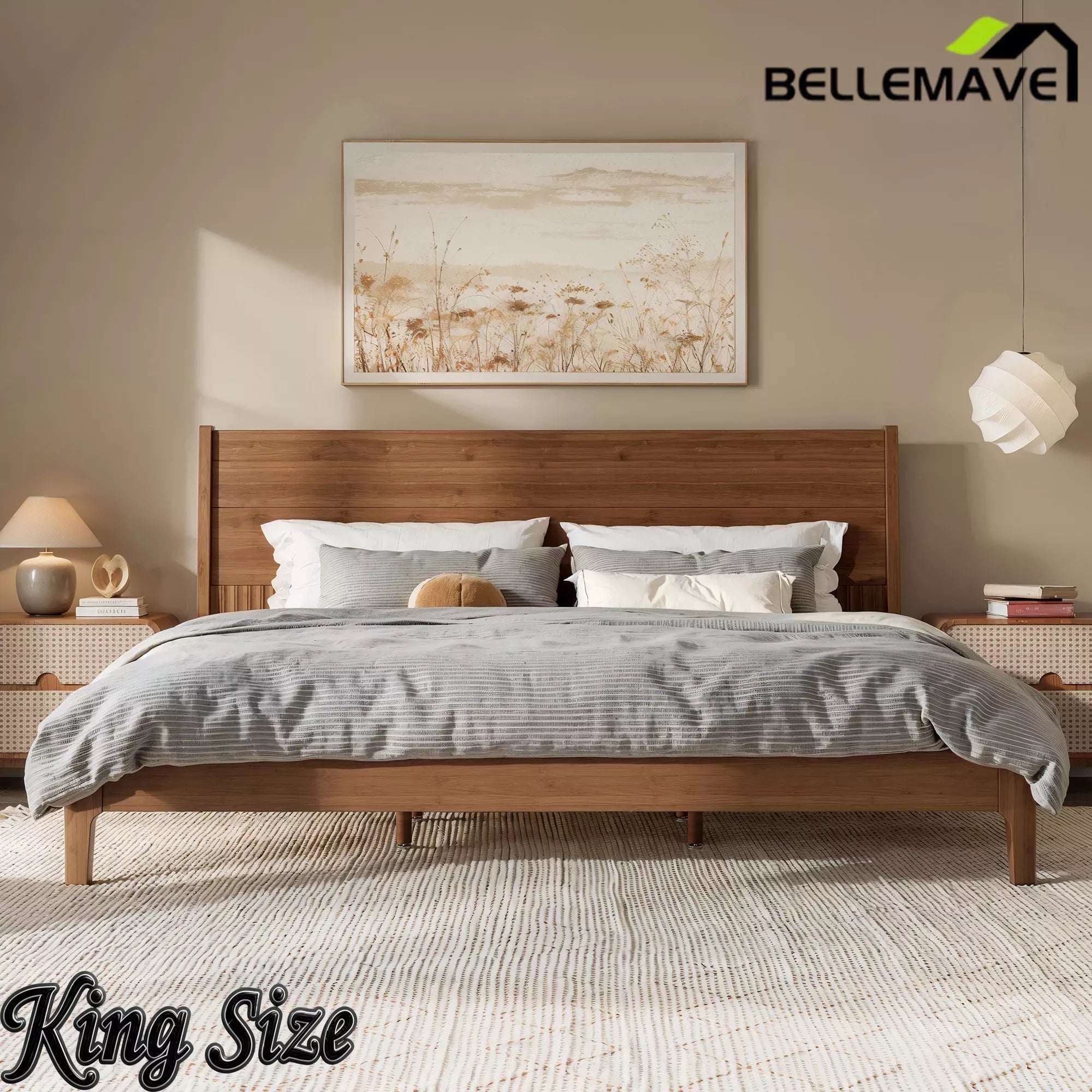 Bellemave® Solid Bamboo Platform Bed Frame & Wood Slats, Japanese Bed Frame, No Box Spring Needed, Easy Assembly, Noise Free - Bellemave