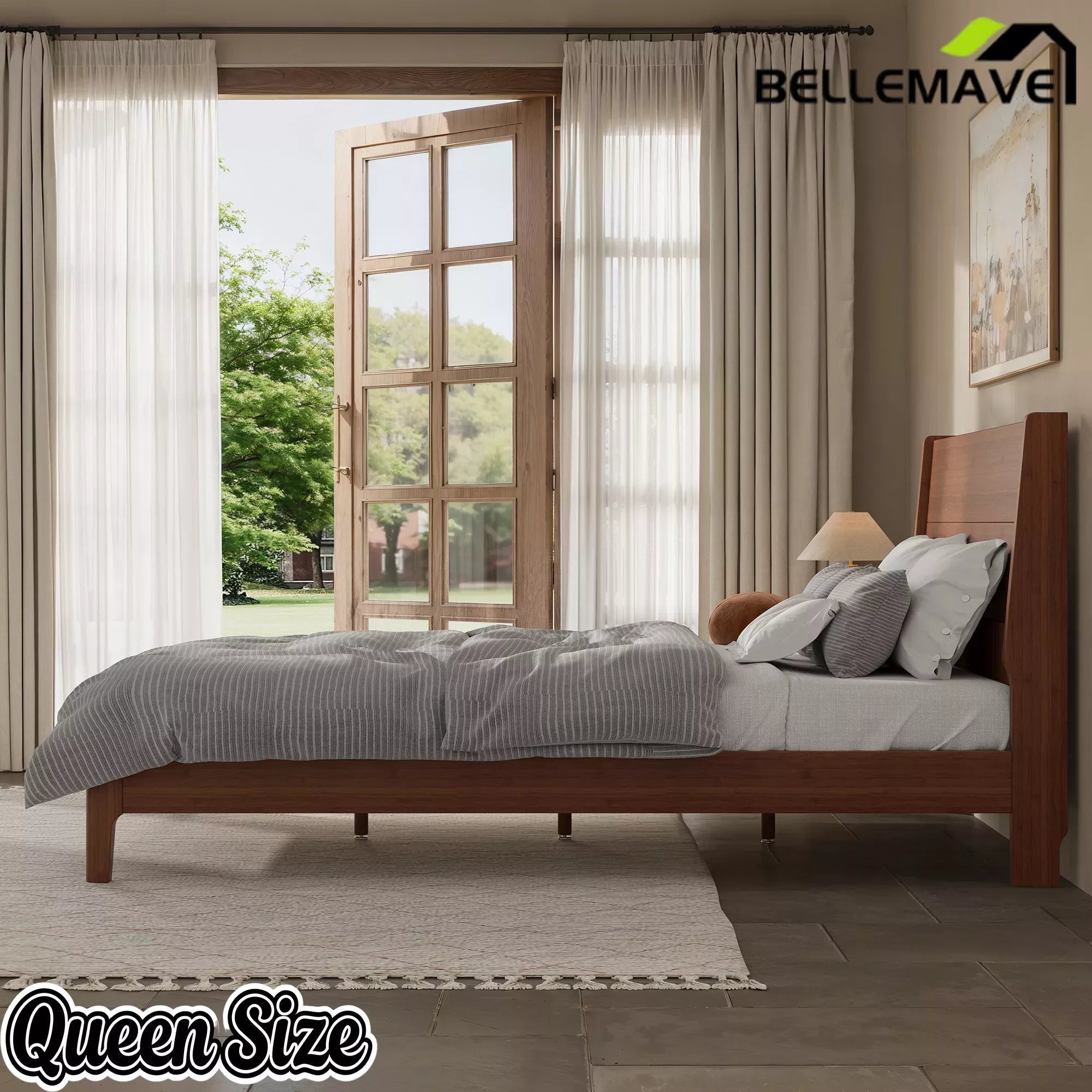 Bellemave® Solid Bamboo Platform Bed Frame & Wood Slats, Japanese Bed Frame, No Box Spring Needed, Easy Assembly, Noise Free - Bellemave