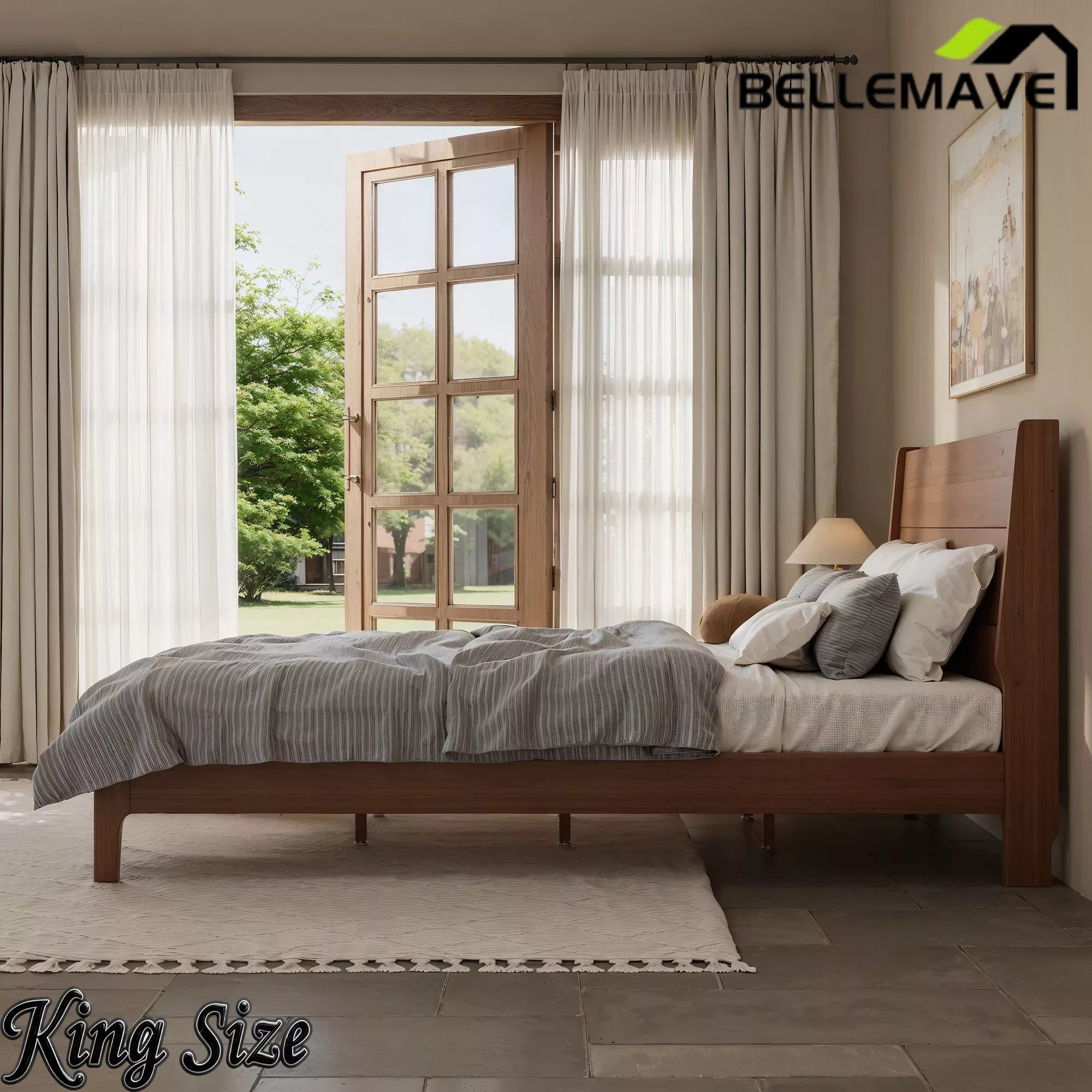 Bellemave® Solid Bamboo Platform Bed Frame & Wood Slats, Japanese Bed Frame, No Box Spring Needed, Easy Assembly, Noise Free - Bellemave
