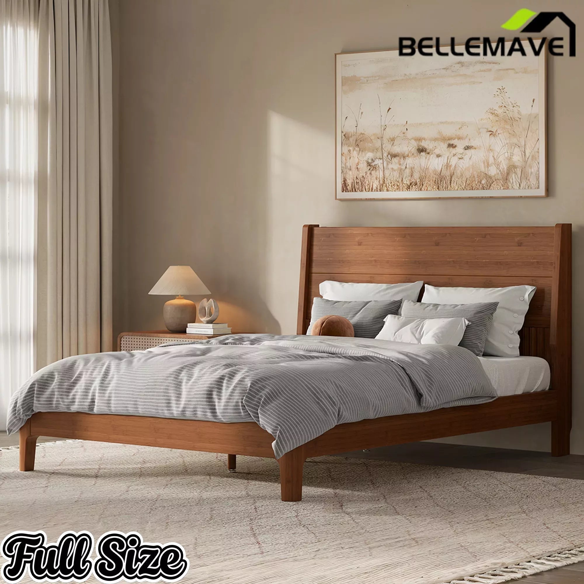 Bellemave® Solid Bamboo Platform Bed Frame & Wood Slats, Japanese Bed Frame, No Box Spring Needed, Easy Assembly, Noise Free - Bellemave