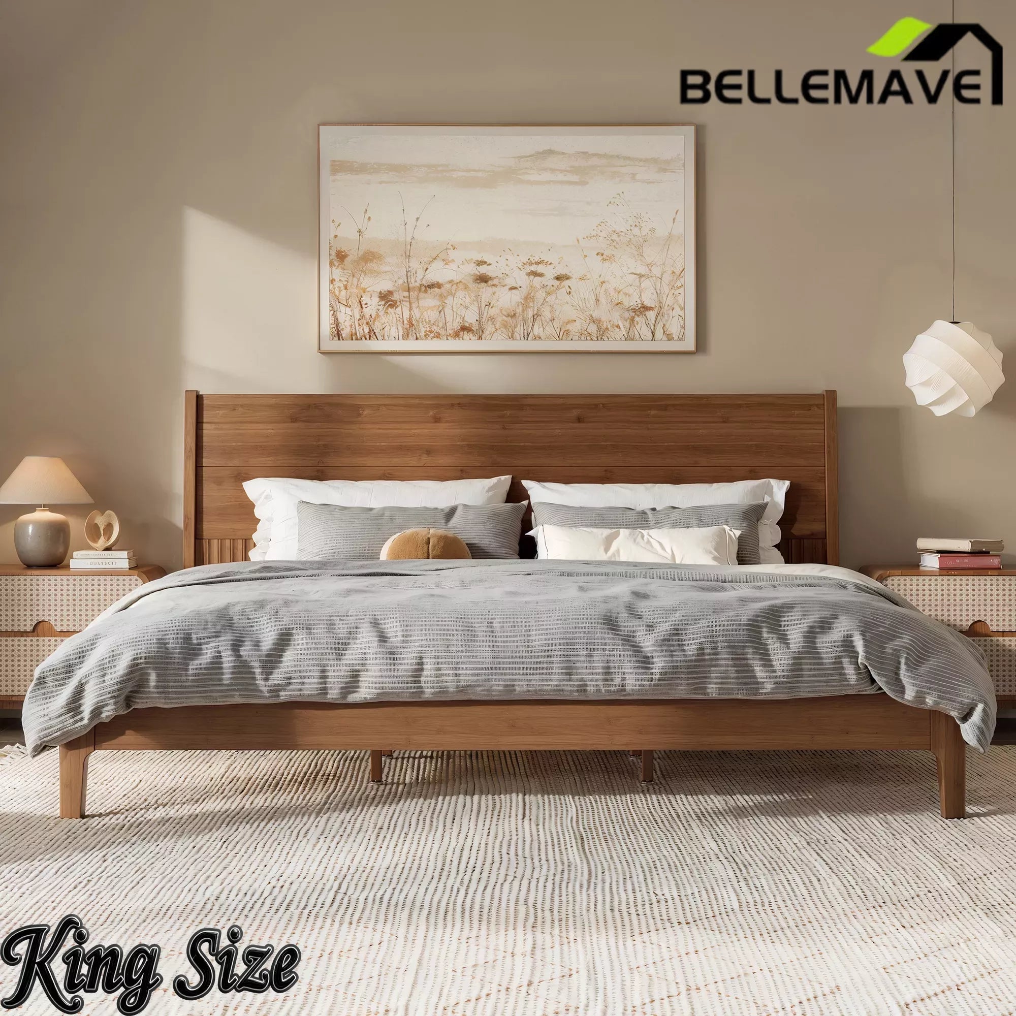 Bellemave® Solid Bamboo Platform Bed Frame & Wood Slats, Japanese Bed Frame, No Box Spring Needed, Easy Assembly, Noise Free - Bellemave