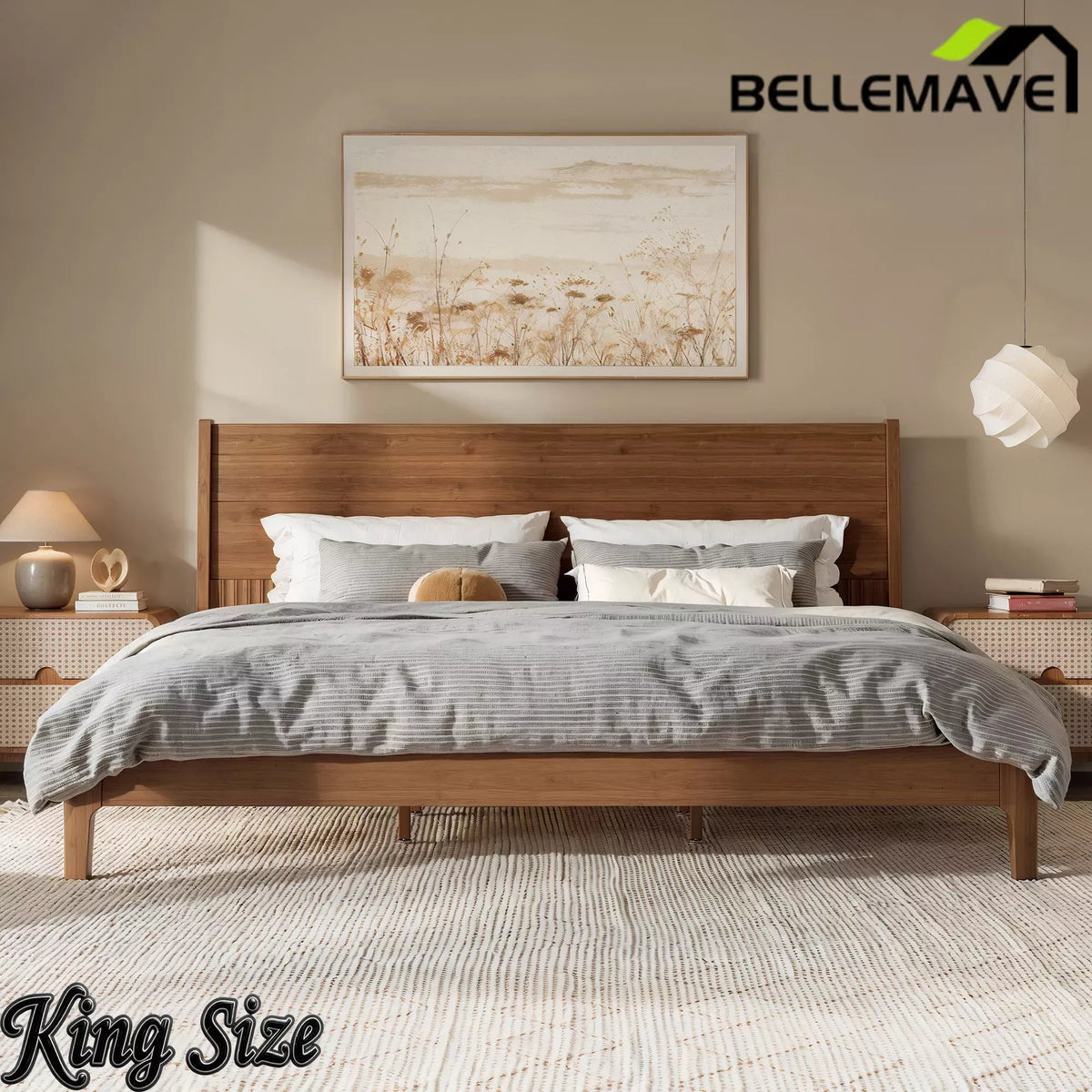 Bellemave® Solid Bamboo Platform Bed Frame & Wood Slats, Japanese Bed Frame, No Box Spring Needed, Easy Assembly, Noise Free - Bellemave