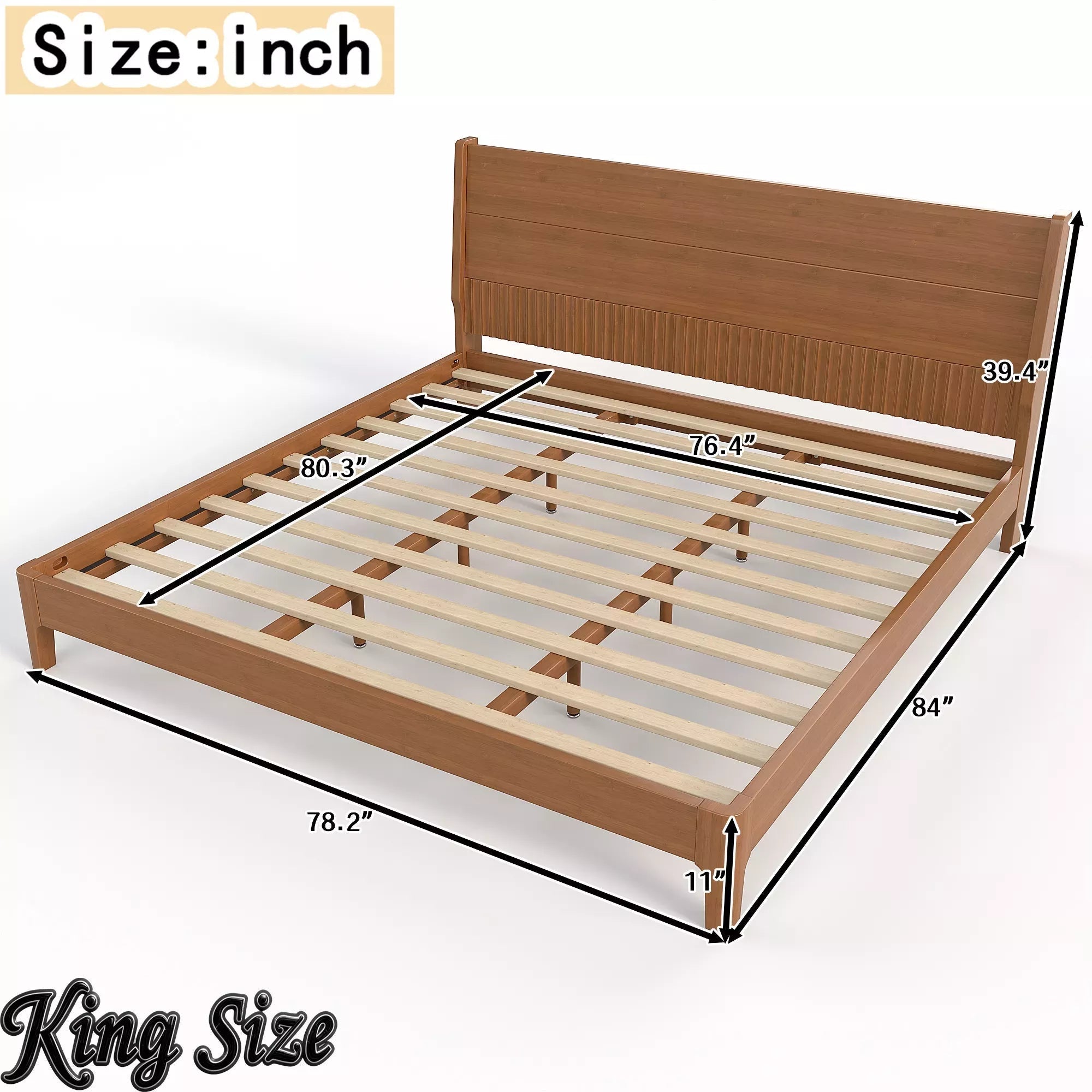 Bellemave® Solid Bamboo Platform Bed Frame & Wood Slats, Japanese Bed Frame, No Box Spring Needed, Easy Assembly, Noise Free - Bellemave