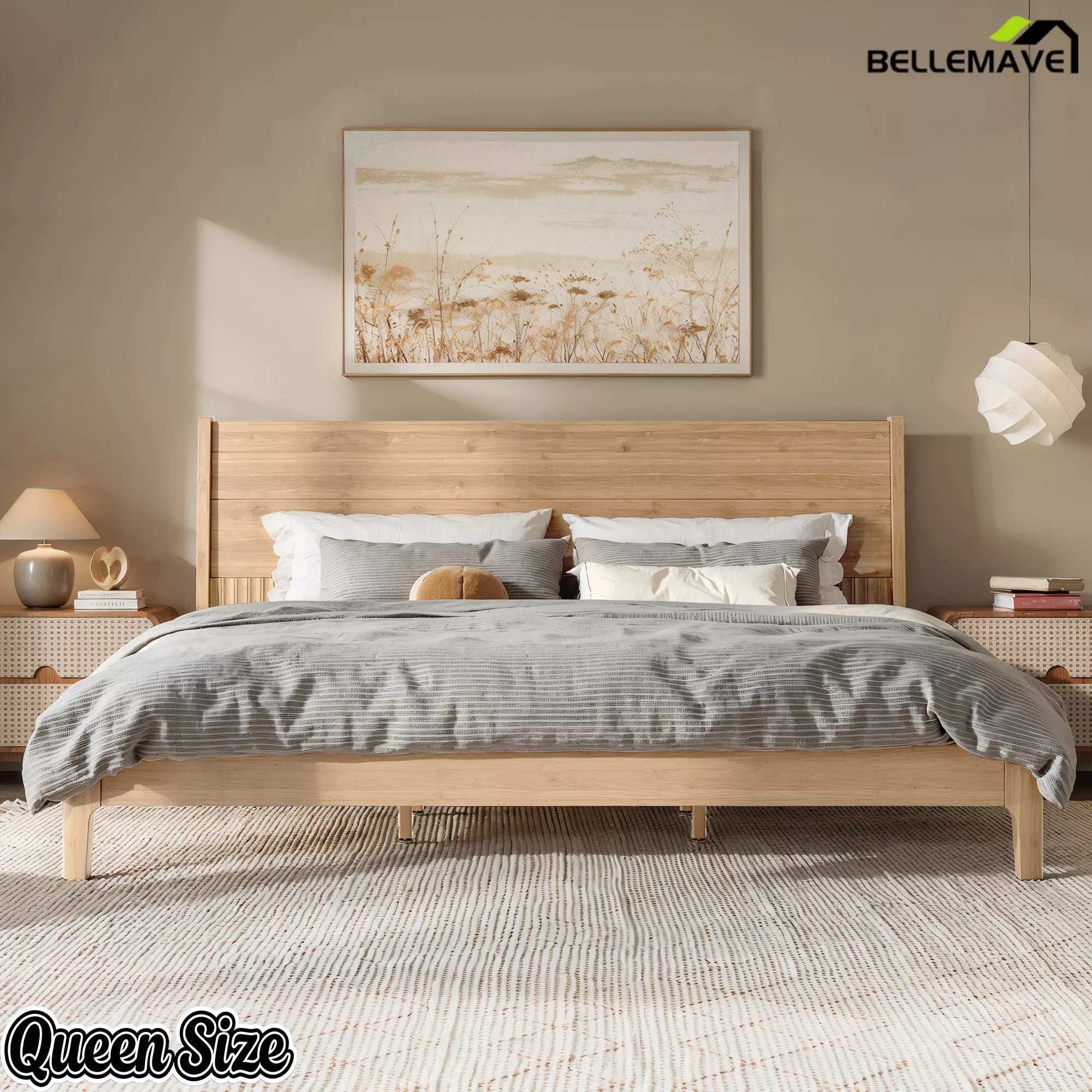 Bellemave® Solid Bamboo Platform Bed Frame & Wood Slats, Japanese Bed Frame, No Box Spring Needed, Easy Assembly, Noise Free - Bellemave