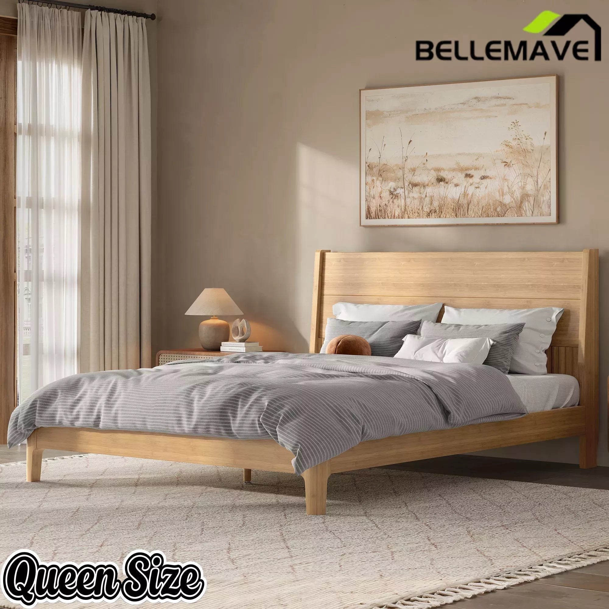 Bellemave® Solid Bamboo Platform Bed Frame & Wood Slats, Japanese Bed Frame, No Box Spring Needed, Easy Assembly, Noise Free - Bellemave