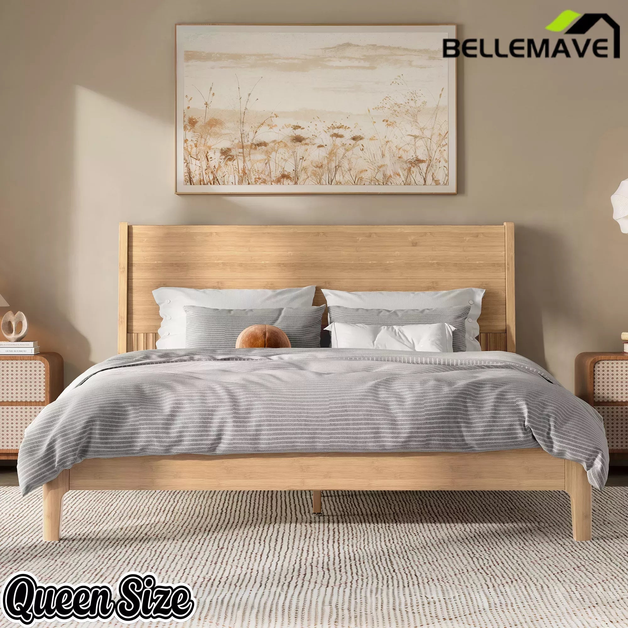 Bellemave® Solid Bamboo Platform Bed Frame & Wood Slats, Japanese Bed Frame, No Box Spring Needed, Easy Assembly, Noise Free - Bellemave