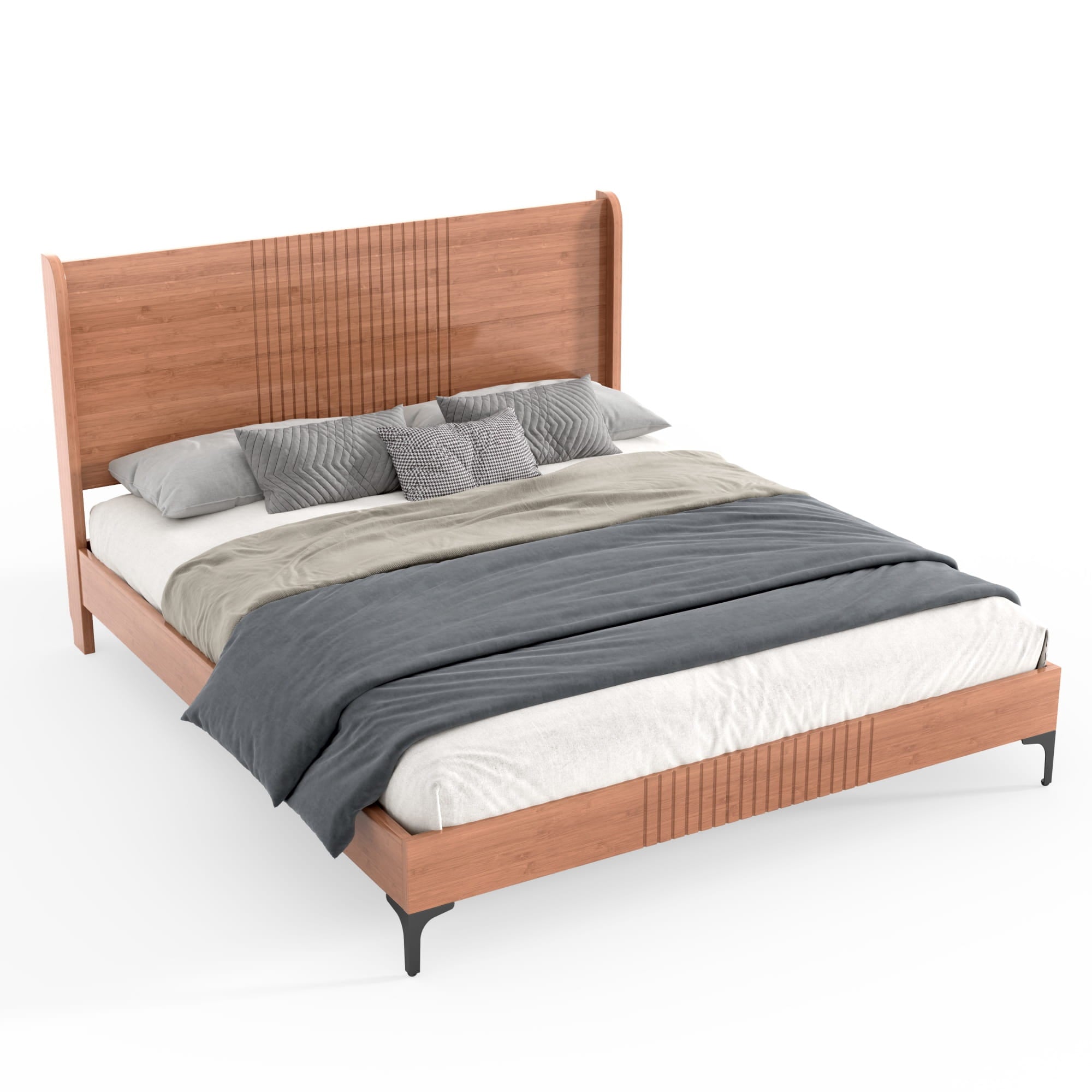 Bellemave® Solid Bamboo Platform Bed, Mid - Century Modern Bed Frame with Headboard, Round Corner Design - Bellemave