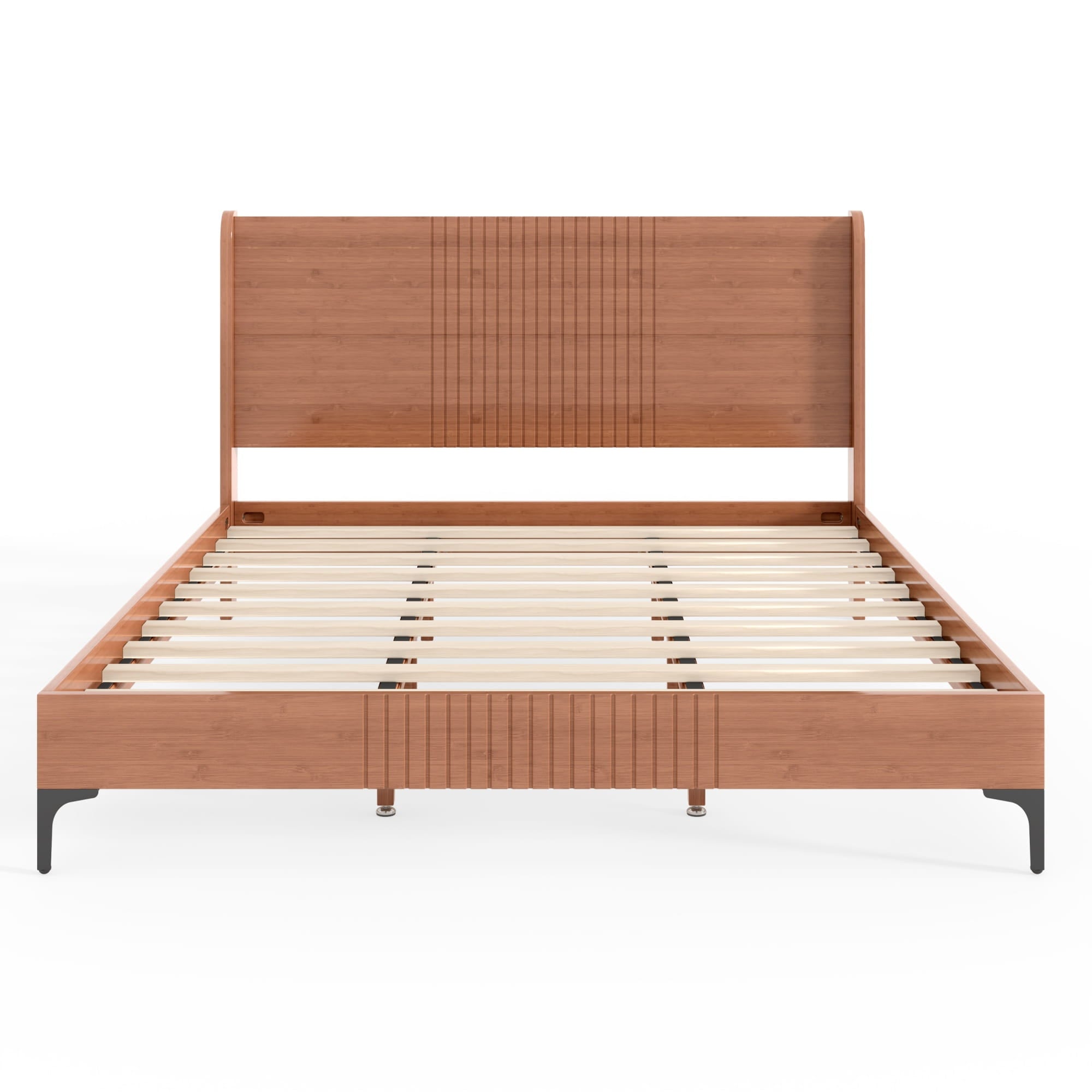 Bellemave® Solid Bamboo Platform Bed, Mid - Century Modern Bed Frame with Headboard, Round Corner Design - Bellemave