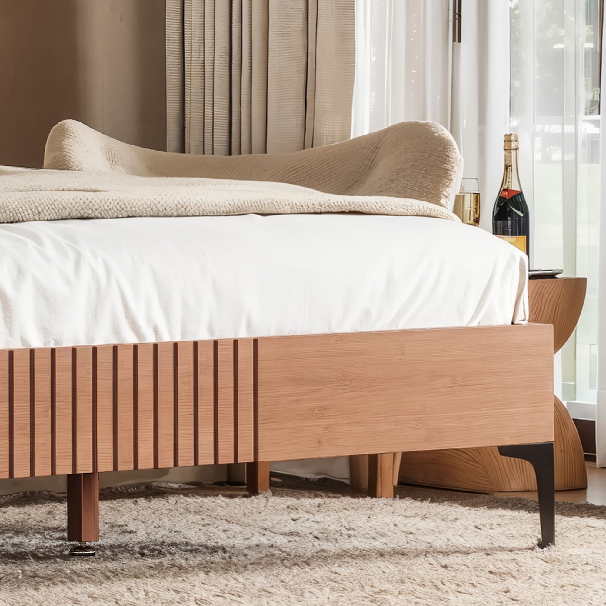 Bellemave® Solid Bamboo Platform Bed, Mid - Century Modern Bed Frame with Headboard, Round Corner Design - Bellemave