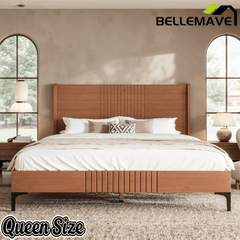 Bellemave® Solid Bamboo Platform Bed, Mid - Century Modern Bed Frame with Headboard, Round Corner Design - Bellemave