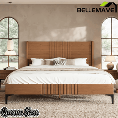 Bellemave® Solid Bamboo Platform Bed, Mid - Century Modern Bed Frame with Headboard, Round Corner Design - Bellemave