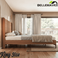 Bellemave® Solid Bamboo Platform Bed, Mid - Century Modern Bed Frame with Headboard, Round Corner Design - Bellemave