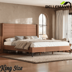 Bellemave® Solid Bamboo Platform Bed, Mid - Century Modern Bed Frame with Headboard, Round Corner Design - Bellemave