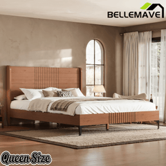 Bellemave® Solid Bamboo Platform Bed, Mid - Century Modern Bed Frame with Headboard, Round Corner Design - Bellemave