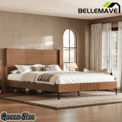 Bellemave® Solid Bamboo Platform Bed, Mid - Century Modern Bed Frame with Headboard, Round Corner Design - Bellemave