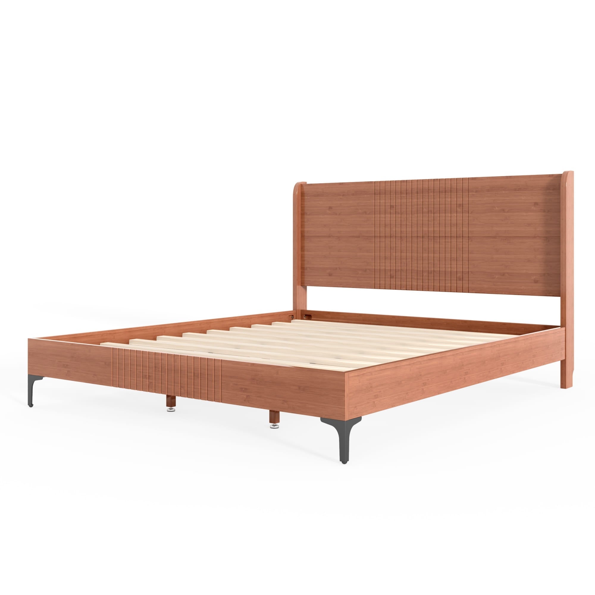 Bellemave® Solid Bamboo Platform Bed, Mid - Century Modern Bed Frame with Headboard, Round Corner Design - Bellemave