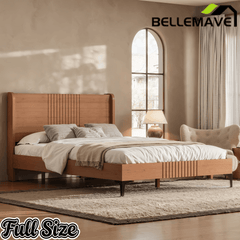 Bellemave® Solid Bamboo Platform Bed, Mid - Century Modern Bed Frame with Headboard, Round Corner Design - Bellemave