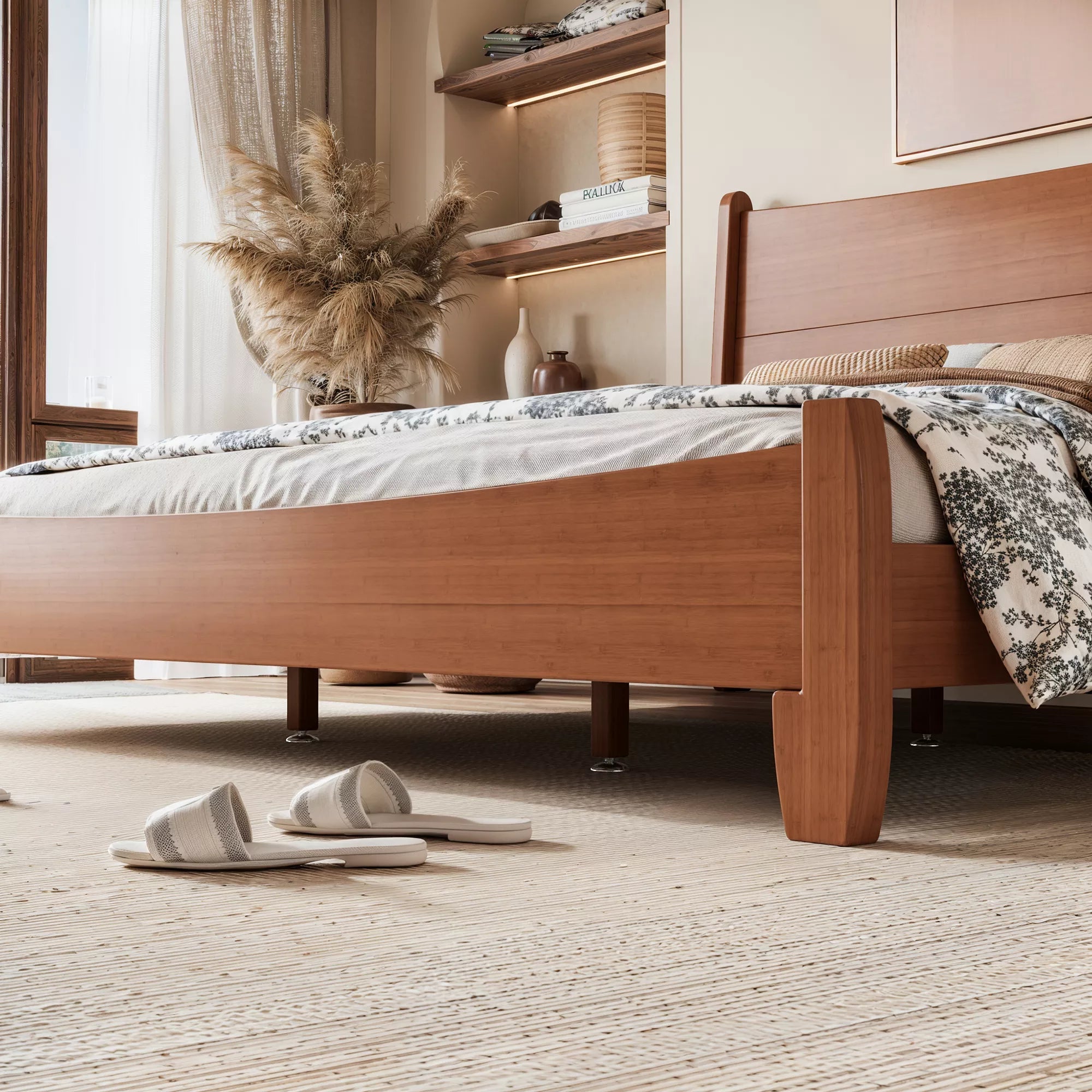 Bamboo platform bed low profile frame detail