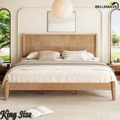 Bellemave® Solid Bamboo Platform Bed with Headboard, Natural Finish Bamboo Bed Frame with Support Slats, No Box Spring Needed - Bellemave