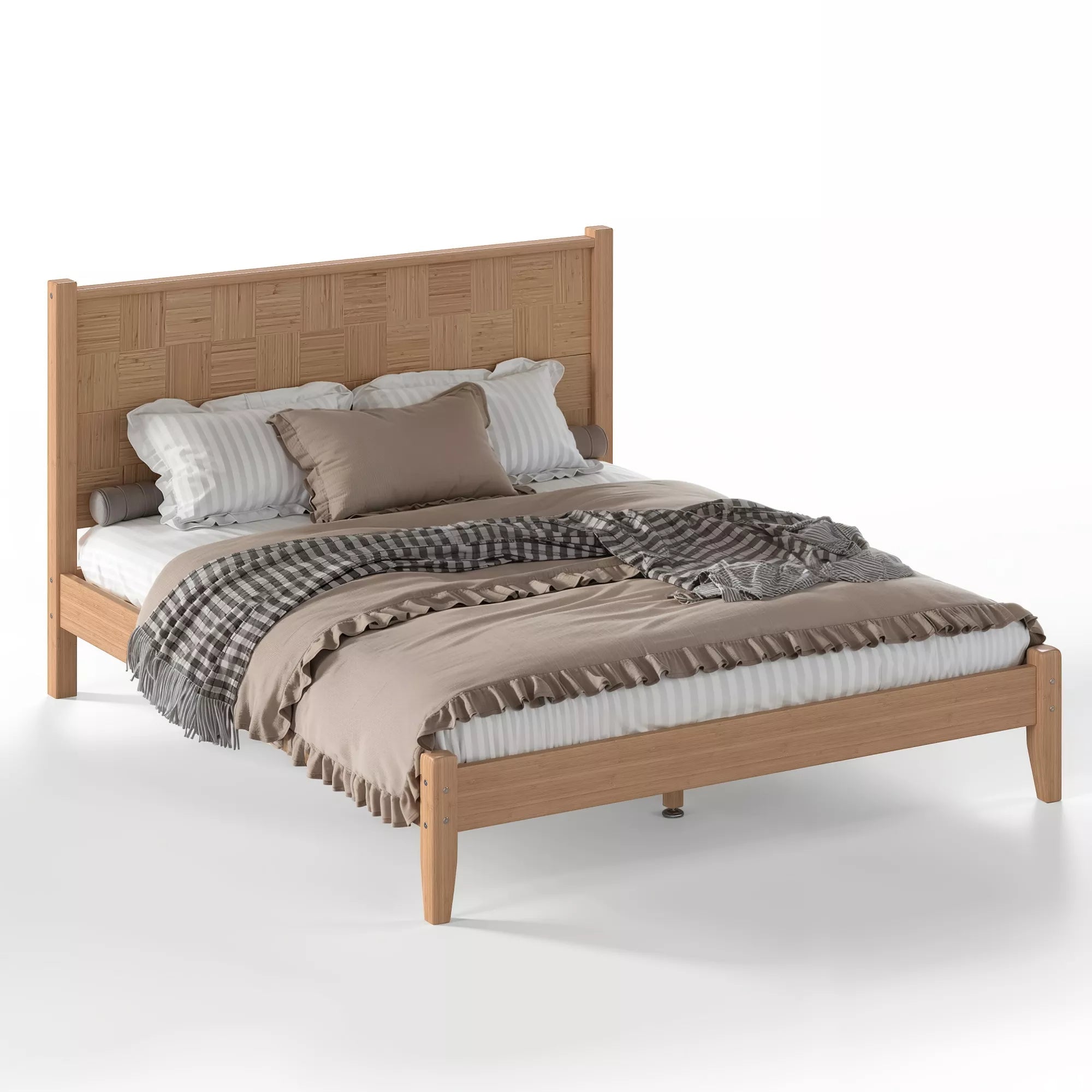 Bellemave® Solid Bamboo Platform Bed with Headboard, Natural Finish Bamboo Bed Frame with Support Slats, No Box Spring Needed - Bellemave