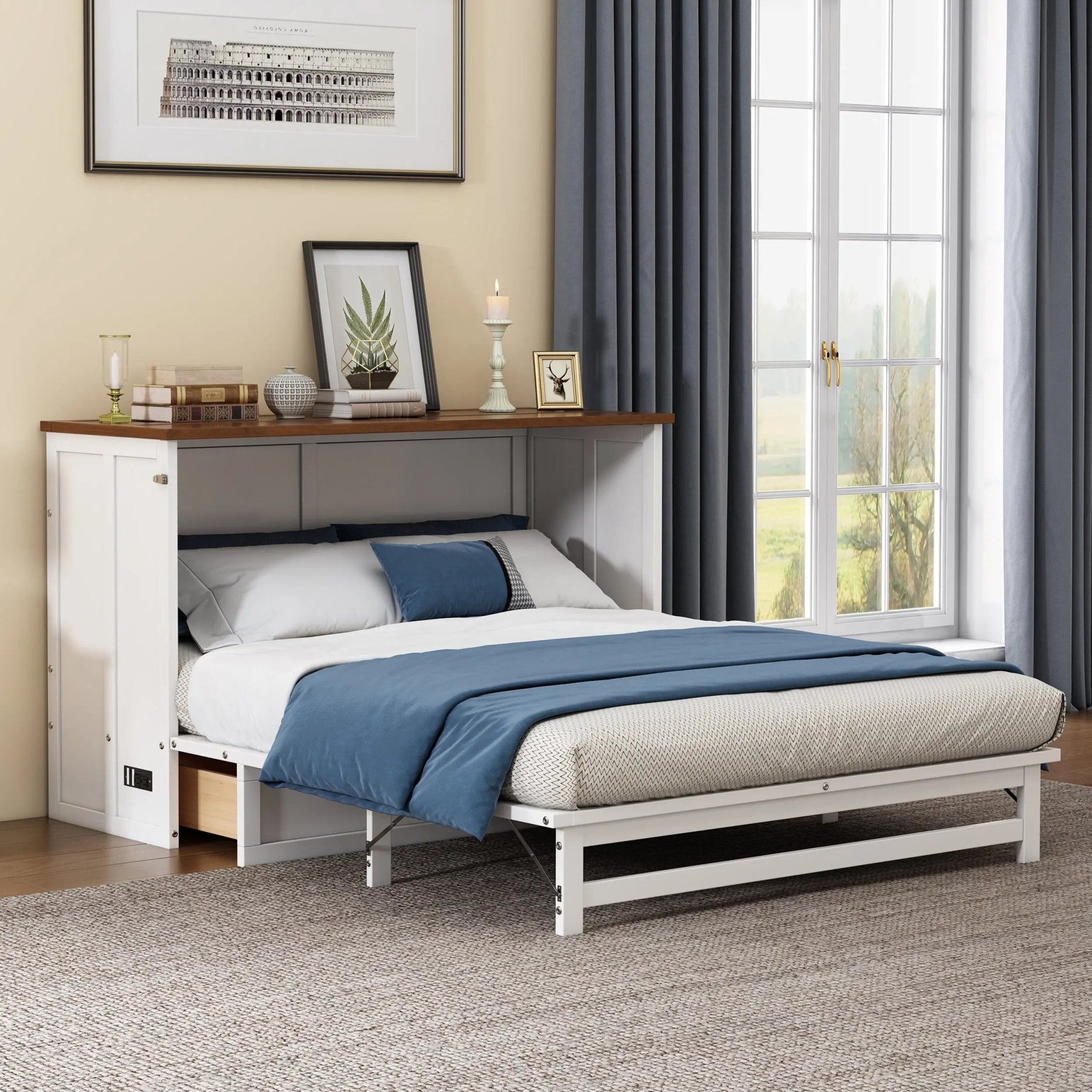 Bellemave® Solid Pine Murphy Bed Chest with Charging Station and Large Storage Drawer - Bellemave