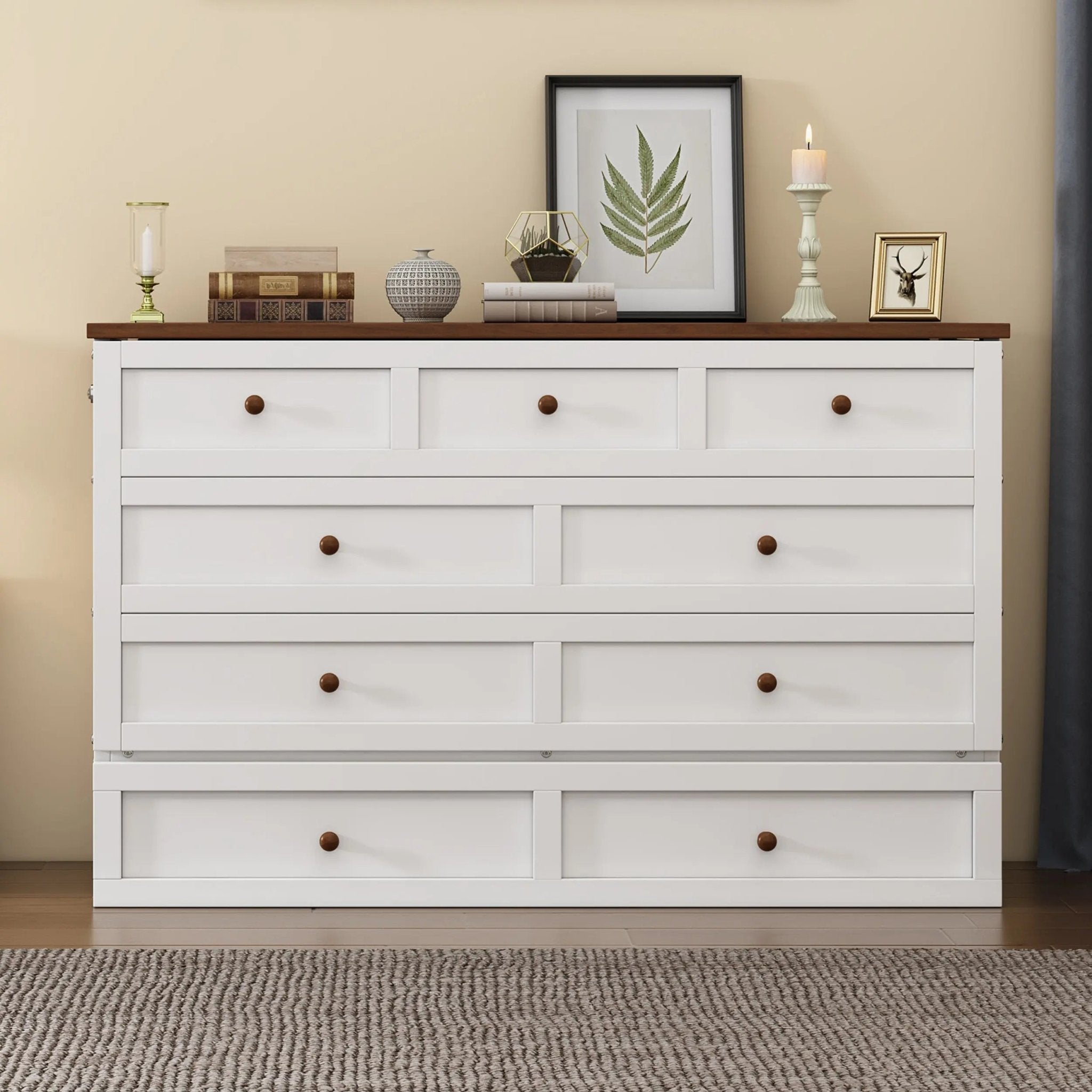 Bellemave® Solid Pine Murphy Bed Chest with Charging Station and Large Storage Drawer - Bellemave