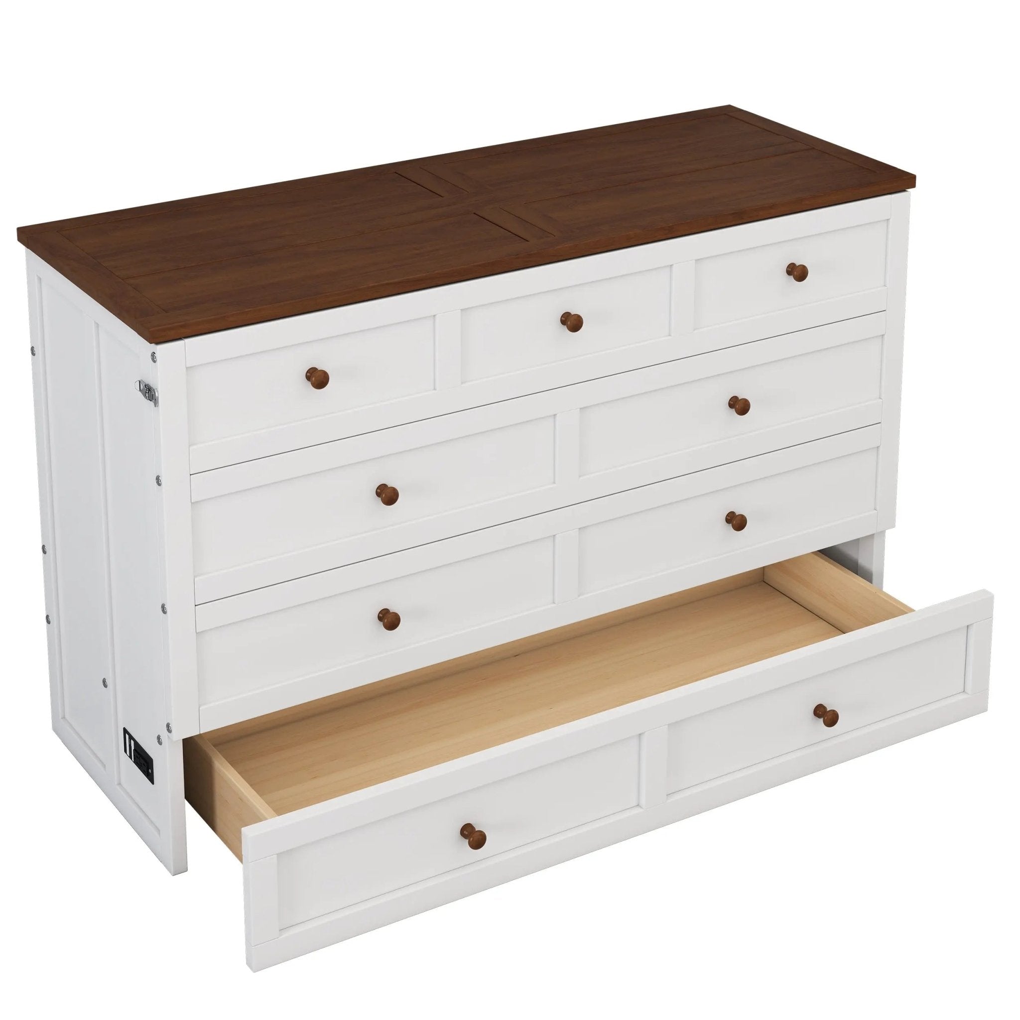 Bellemave® Solid Pine Murphy Bed Chest with Charging Station and Large Storage Drawer - Bellemave