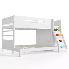 Bellemave® Solid Wood Bunk Bed with Built-in Wardrobe, Storage & Kids Climbing Wall, Full Safety Guardrails, Reinforced Wood Slats - Bellemave