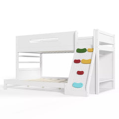 Bellemave® Solid Wood Bunk Bed with Built-in Wardrobe, Storage & Kids Climbing Wall, Full Safety Guardrails, Reinforced Wood Slats - Bellemave