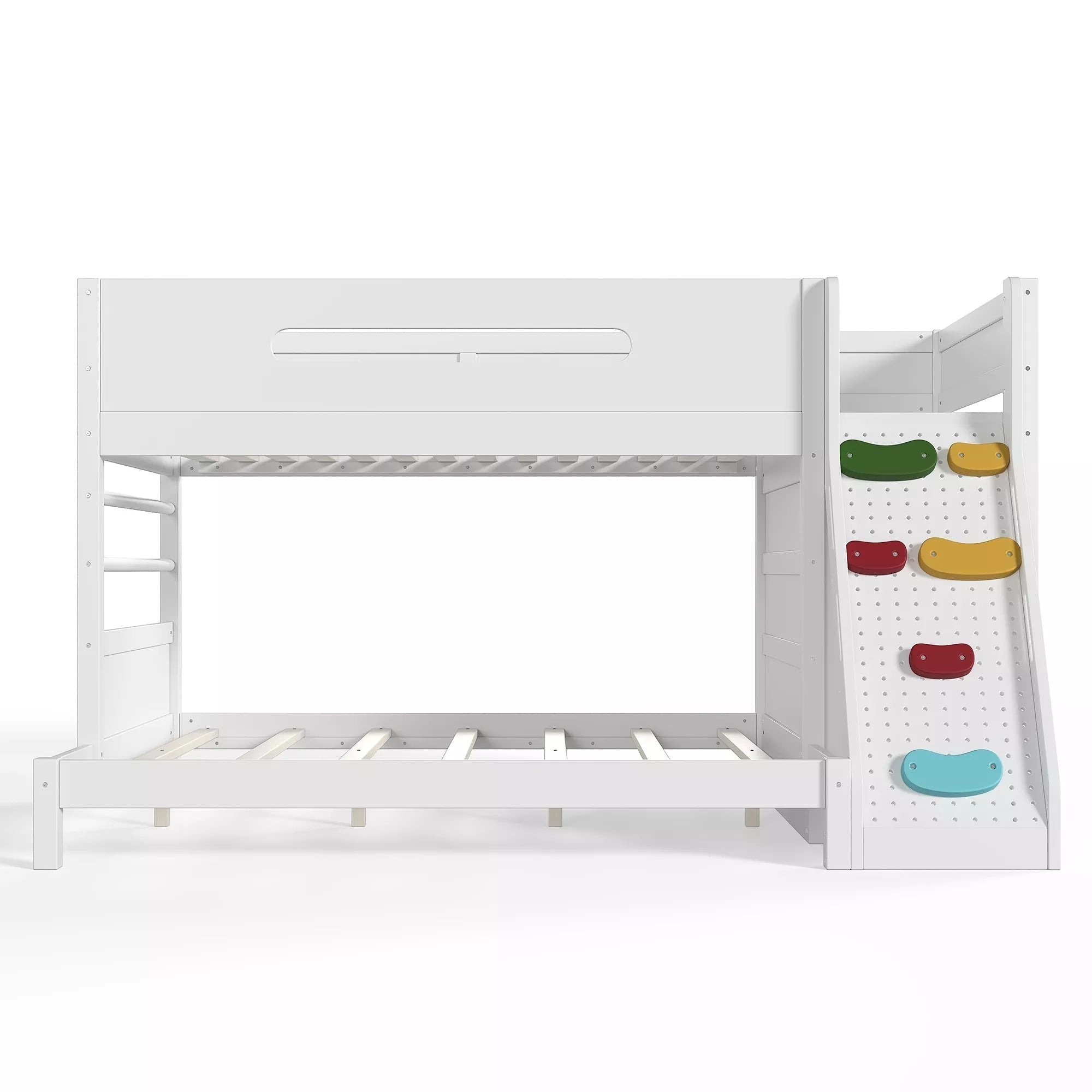 Bellemave® Solid Wood Bunk Bed with Built-in Wardrobe, Storage & Kids Climbing Wall, Full Safety Guardrails, Reinforced Wood Slats - Bellemave