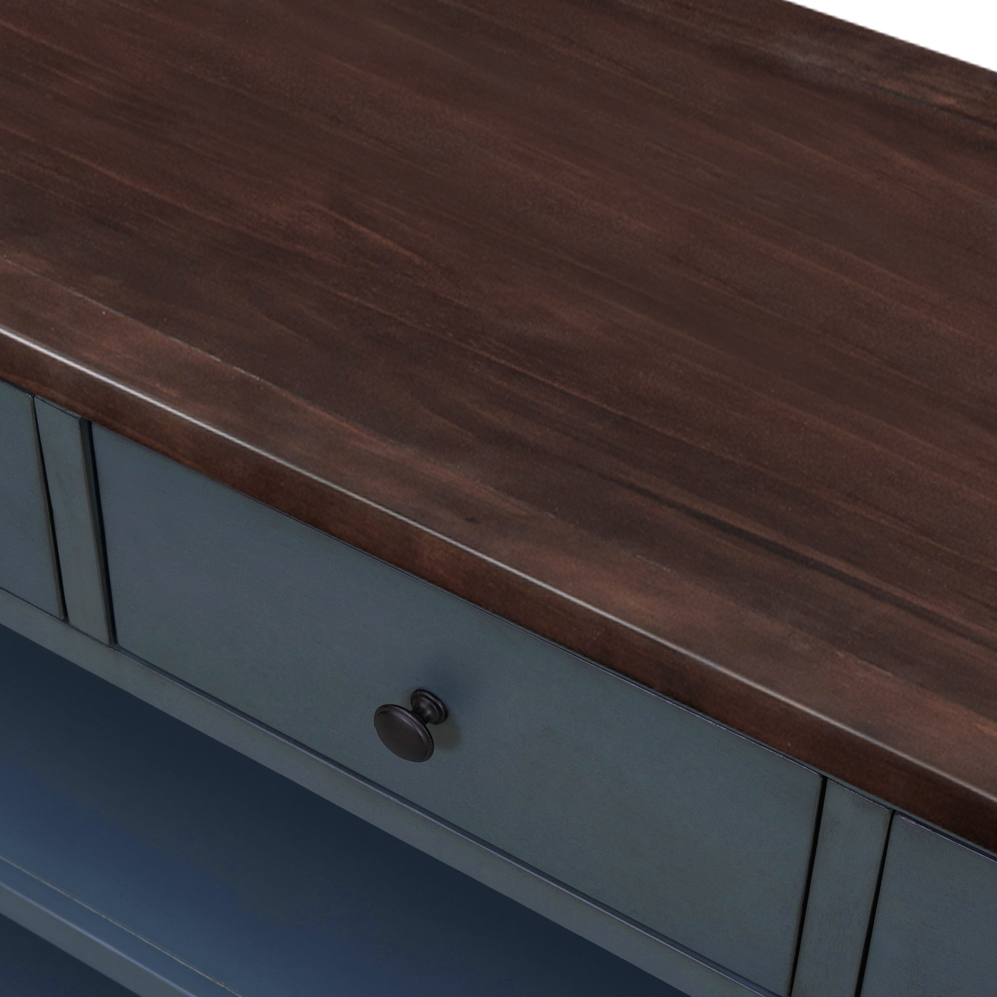 Bellemave® Solid Wood Console Table with Drawers, Retro Entryway Table with 3 Drawers and 2 Open Storage Shelves, Narrow Long Sofa Table, Navy - Bellemave