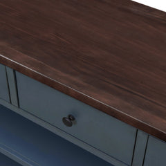 Bellemave® Solid Wood Console Table with Drawers, Retro Entryway Table with 3 Drawers and 2 Open Storage Shelves, Narrow Long Sofa Table, Navy - Bellemave