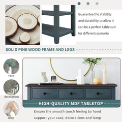 Bellemave® Solid Wood Console Table with Drawers, Retro Entryway Table with 3 Drawers and 2 Open Storage Shelves, Narrow Long Sofa Table, Navy - Bellemave