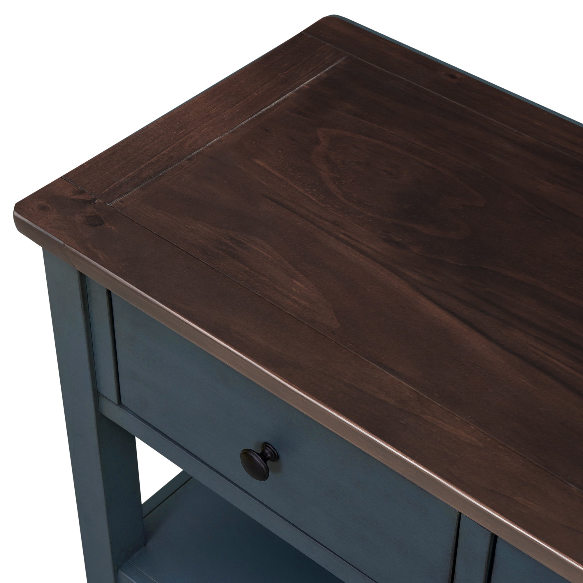 Bellemave® Solid Wood Console Table with Drawers, Retro Entryway Table with 3 Drawers and 2 Open Storage Shelves, Narrow Long Sofa Table, Navy - Bellemave
