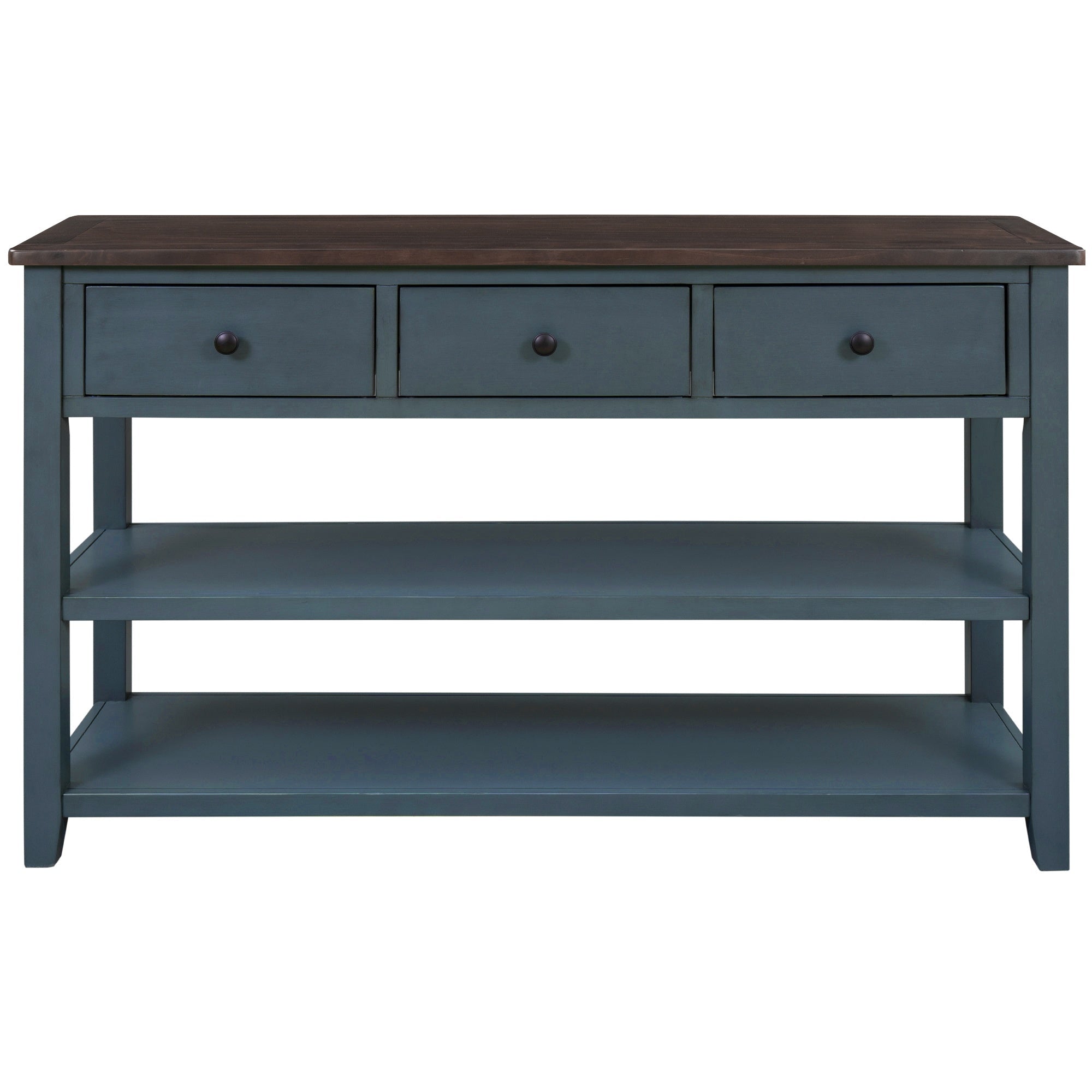 Bellemave® Solid Wood Console Table with Drawers, Retro Entryway Table with 3 Drawers and 2 Open Storage Shelves, Narrow Long Sofa Table, Navy - Bellemave